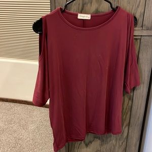 Maroon blouse with shoulder cut outs, size medium